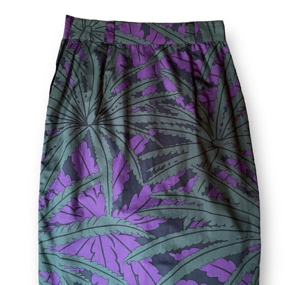 Vintage 80s Gianni Versace Womens Skirt Sz 42 US 8 Purple Green Palm Leaf Print - Picture 2 of 6